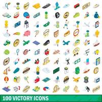100 victory icons set, isometric 3d style vector