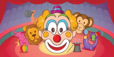 Circus horizontal banner clown, cartoon style vector