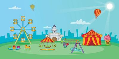 Circus horizontal banner landscape, cartoon style vector