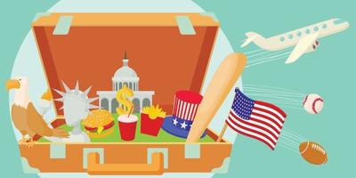 USA travel horizontal banner, cartoon style vector