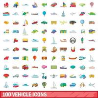 100 vehicle icons set, cartoon style vector