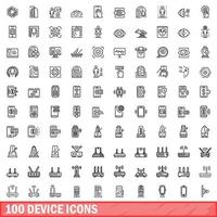 100 device icons set, outline style vector