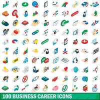 100 business career icons set, isometric 3d style vector