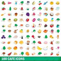 100 cafe icons set, isometric 3d style vector