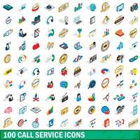 100 call service icons set, isometric 3d style vector