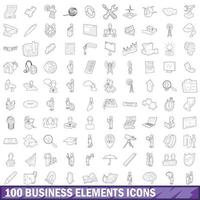 100 business elements icons set, outline style vector