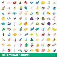 100 emirates icons set, isometric 3d style vector