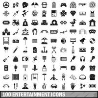 100 iconos de entretenimiento, estilo simple vector