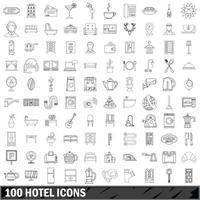 100 iconos de hotel, estilo de esquema vector