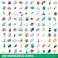 100 iconos de conocimiento, estilo isométrico 3d vector