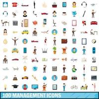 100 management icons set, cartoon style vector