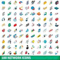 100 network icons set, isometric 3d style vector