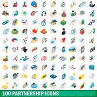 100 partnership icons set, isometric 3d style vector