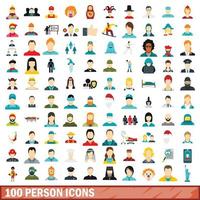 100 person icons set, flat style vector