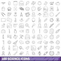 100 iconos de ciencia establecidos, estilo de esquema vector