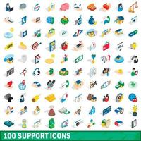 100 support icons set, isometric 3d style vector