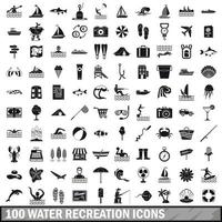 100 water recreation icons set, simple style vector