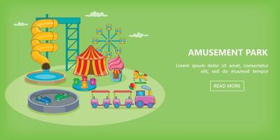 Amusement games horizontal banner, cartoon style vector