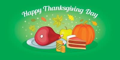 Thanksgiving food horizontal banner, cartoon style vector