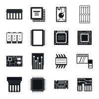 Computer chips icons set, simple style vector