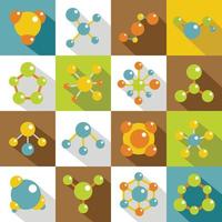 Molecule icons set, flat style vector