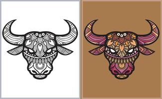 Colorful Bull head doodle arts. Bull coloring page