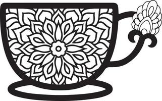 taza de café o taza de té con patrones abstractos al estilo de zentangle, garabato. ilustración dibujada a mano, libro para colorear para adultos.