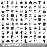 100 hobby icons set, simple style