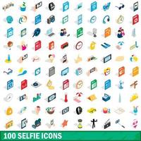 100 selfie icons set, isometric 3d style vector