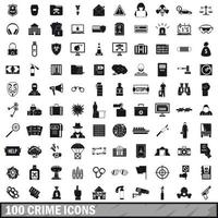 100 crime icons set, simple style vector