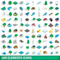 100 elements icons set, isometric 3d style vector