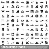 100 shipping icons set, simple style vector