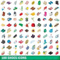 100 shoes icons set, isometric 3d style vector