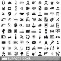 100 support icons set, simple style vector