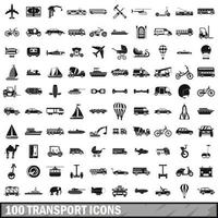 100 transport icons set, simple style vector