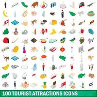 100 tourist attractions icons set vector