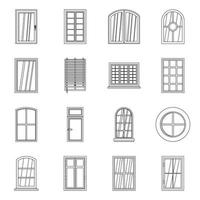 Plastic window forms icons set, outline style vector