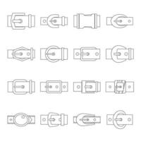 Belt buckles icons set, outline style vector