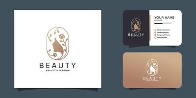 Beauty logo with face and flower concept Premium Vector