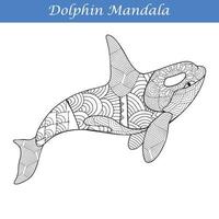 Dolphin Vintage decorative elements with mandalas.  Hand drawn Dolphin zentangle style