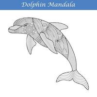 Dolphin Vintage decorative elements with mandalas.  Hand drawn Dolphin zentangle style