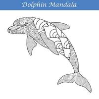 Dolphin Vintage decorative elements with mandalas.  Hand drawn Dolphin zentangle style vector