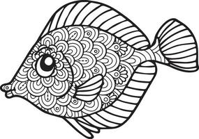 página de color de pescado, vector de pescado de dibujo a mano alzada