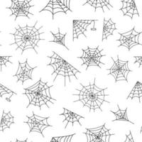 Spider web seamless pattern vector illustration for Halloween party decoration, hand drawn image, cartoon spooky character, fairy tale textile decor, gift paper, cobweb, spider