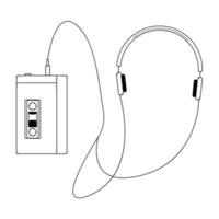 Hand drawn audio player with wired headphones . Portable device of the 80s, 90s for listening to music. Doodle style. Sketch. Vector illustration