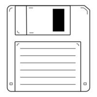 Hand drawn floppy disk for a computer. Devices of the 80s, 90s for recording and storing information. Doodle style. Sketch. Vector illustration