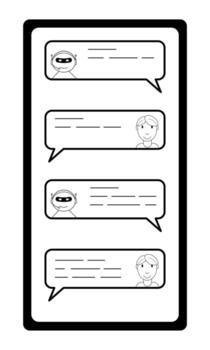 Hand drawn smartphone with a dialogue between a person and a chatbot. Customer technical support. Doodle style. Sketch. Vector illustration