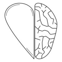 Hand drawn half of the heart and half of the brain. Abstract representation of the cooperation of intelligence and emotions. Doodle style. Sketch. Vector illustration