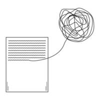 Untangling the tangle of thoughts by keeping a personal diary. Psychotherapy by writing thoughts on paper. Doodle style. Sketch. Vector illustration