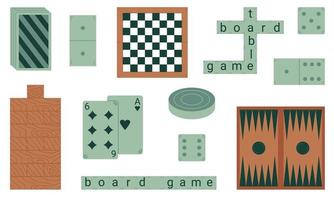 Set of board games. Games for family and friends. Developing leisure. Flat style. Vector illustration